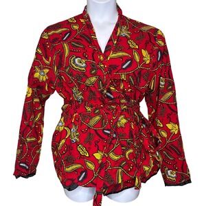MAE OTTI Womens Red Yellow African Floral Print Wrap Top Size 3XL Fiber Arts